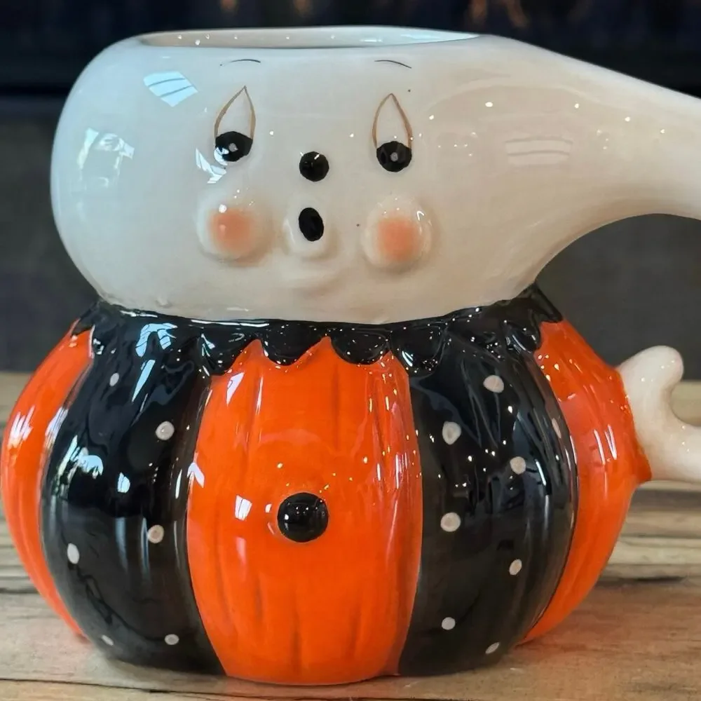 Johanna Parker Halloween Ghost Mug Pumpkin Peeps Transpac Vintage Style Fall